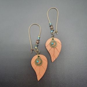 Pretty Leaf With Beads Dangling Earrings